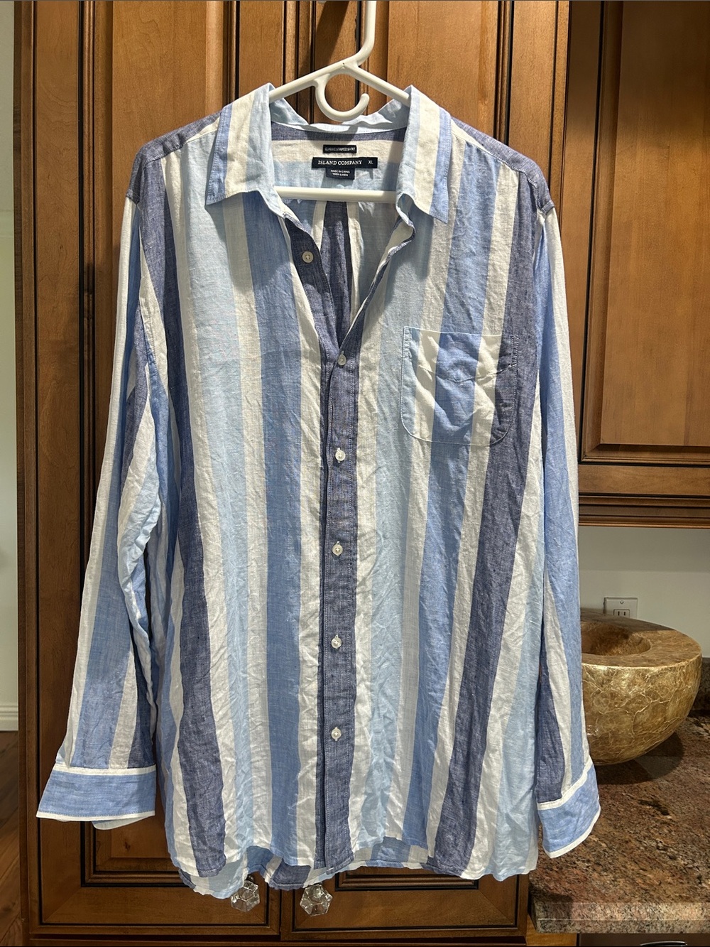 Island Company Men's Light Blue, Navy & White Striped Button-Down Shirt